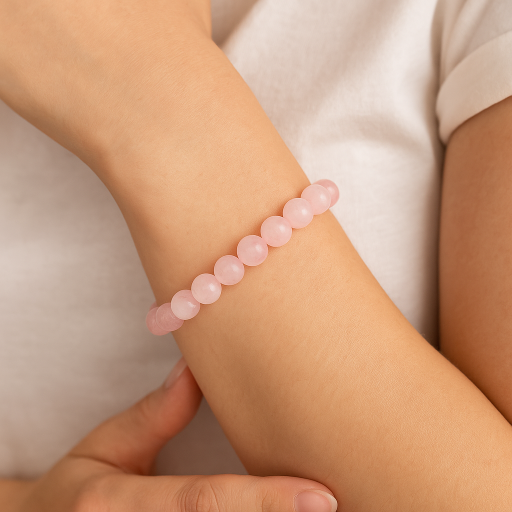 🌸 Bracelet en Quartz Rose – Clair & Mat