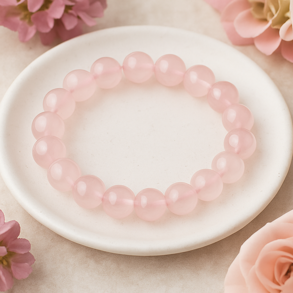 🌸 Bracelet en Quartz Rose – Clair & Mat