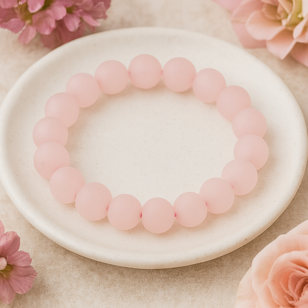 🌸 Bracelet en Quartz Rose – Clair & Mat
