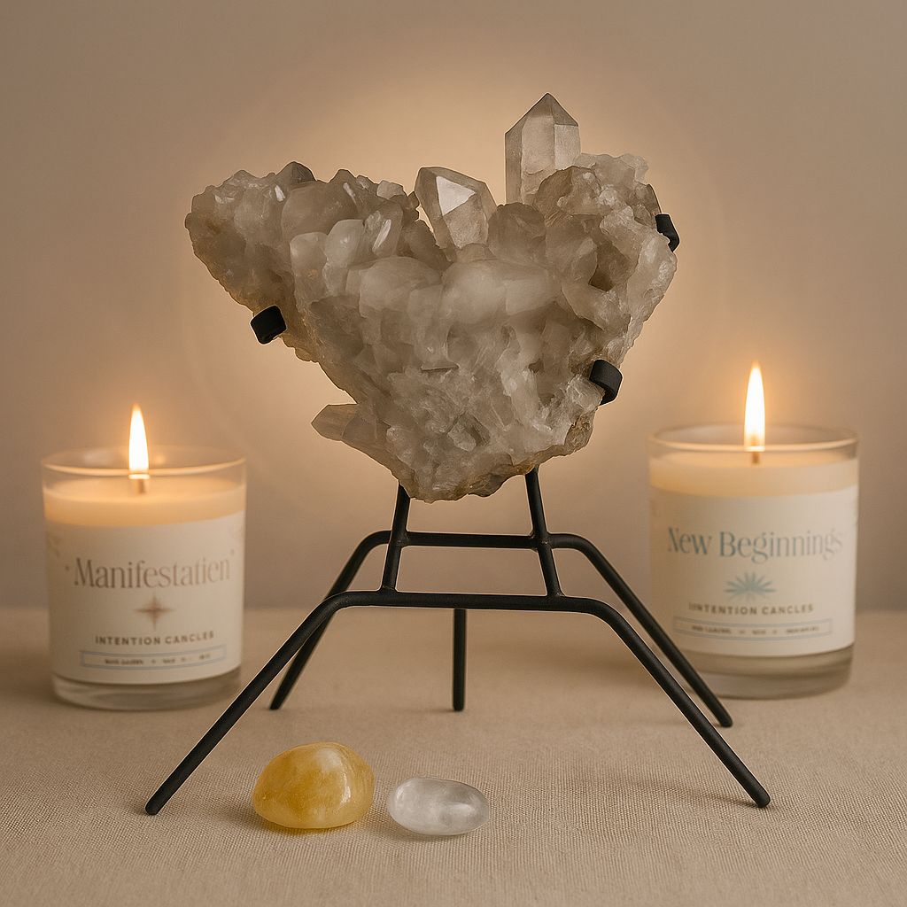 Smoky Quartz Cluster sur Support en Fer – Pièce Unique